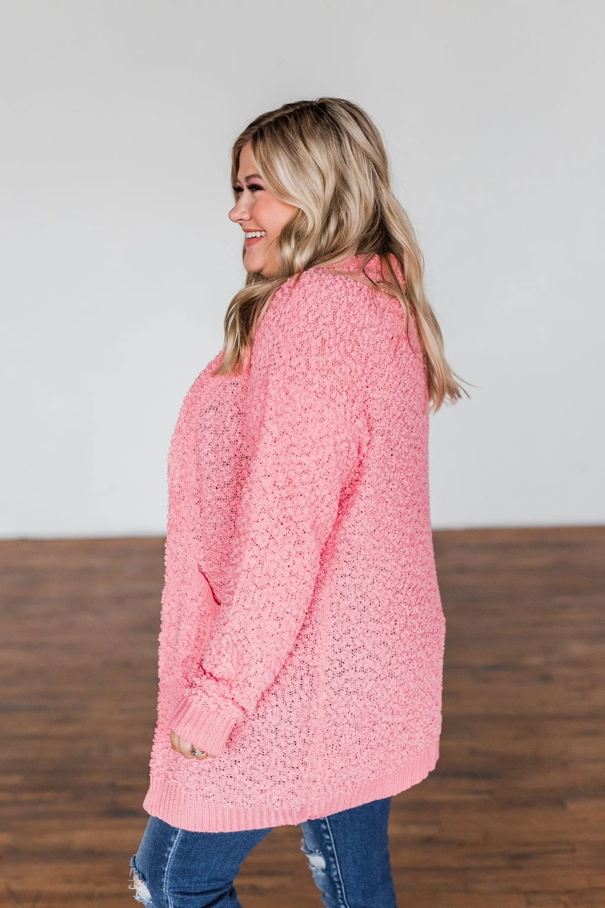 Stealing Glances Popcorn Knit Cardigan- Bubblegum Pink