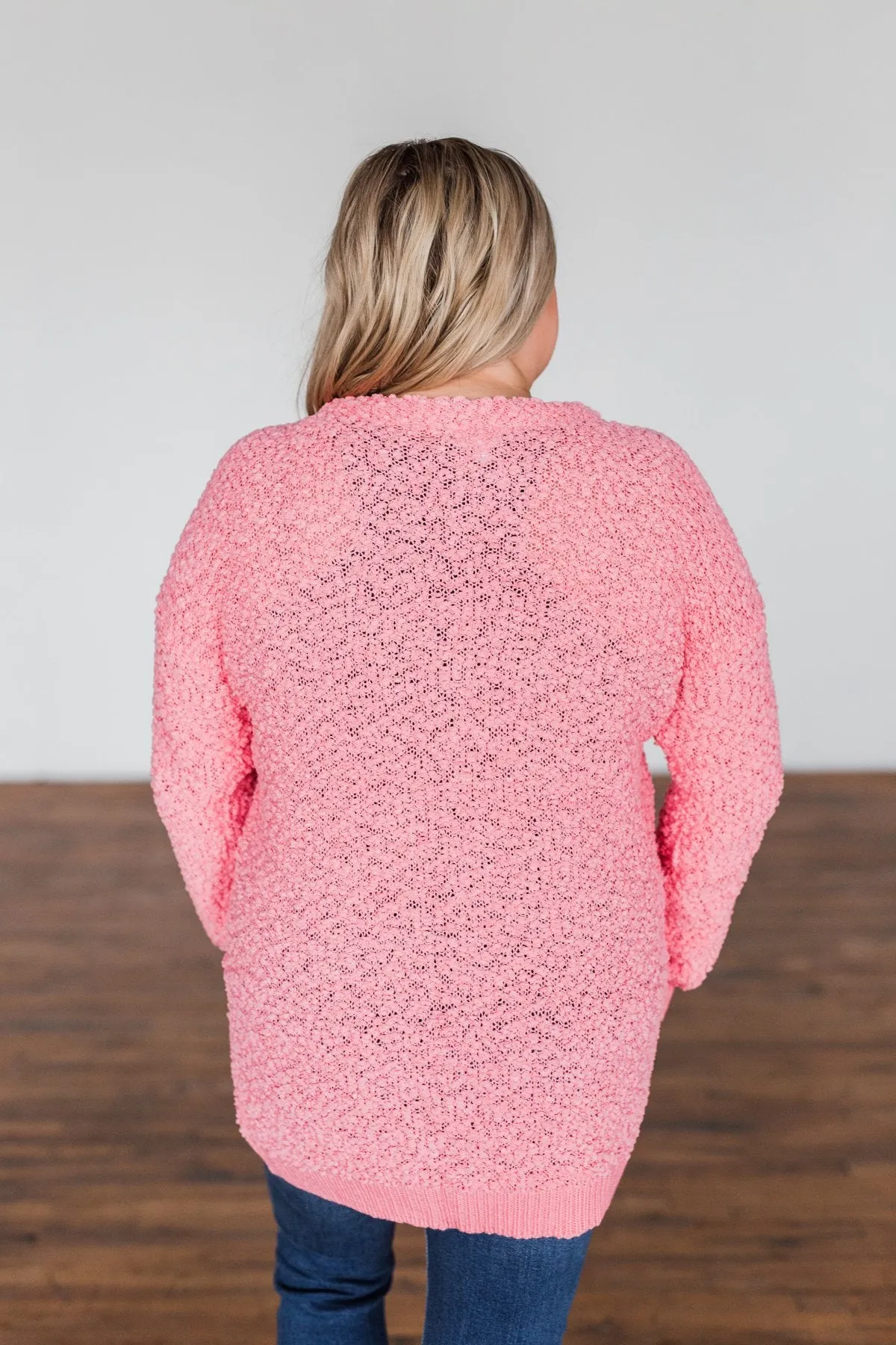 Stealing Glances Popcorn Knit Cardigan- Bubblegum Pink