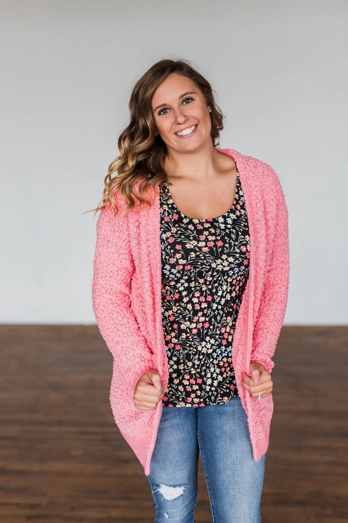 Stealing Glances Popcorn Knit Cardigan- Bubblegum Pink