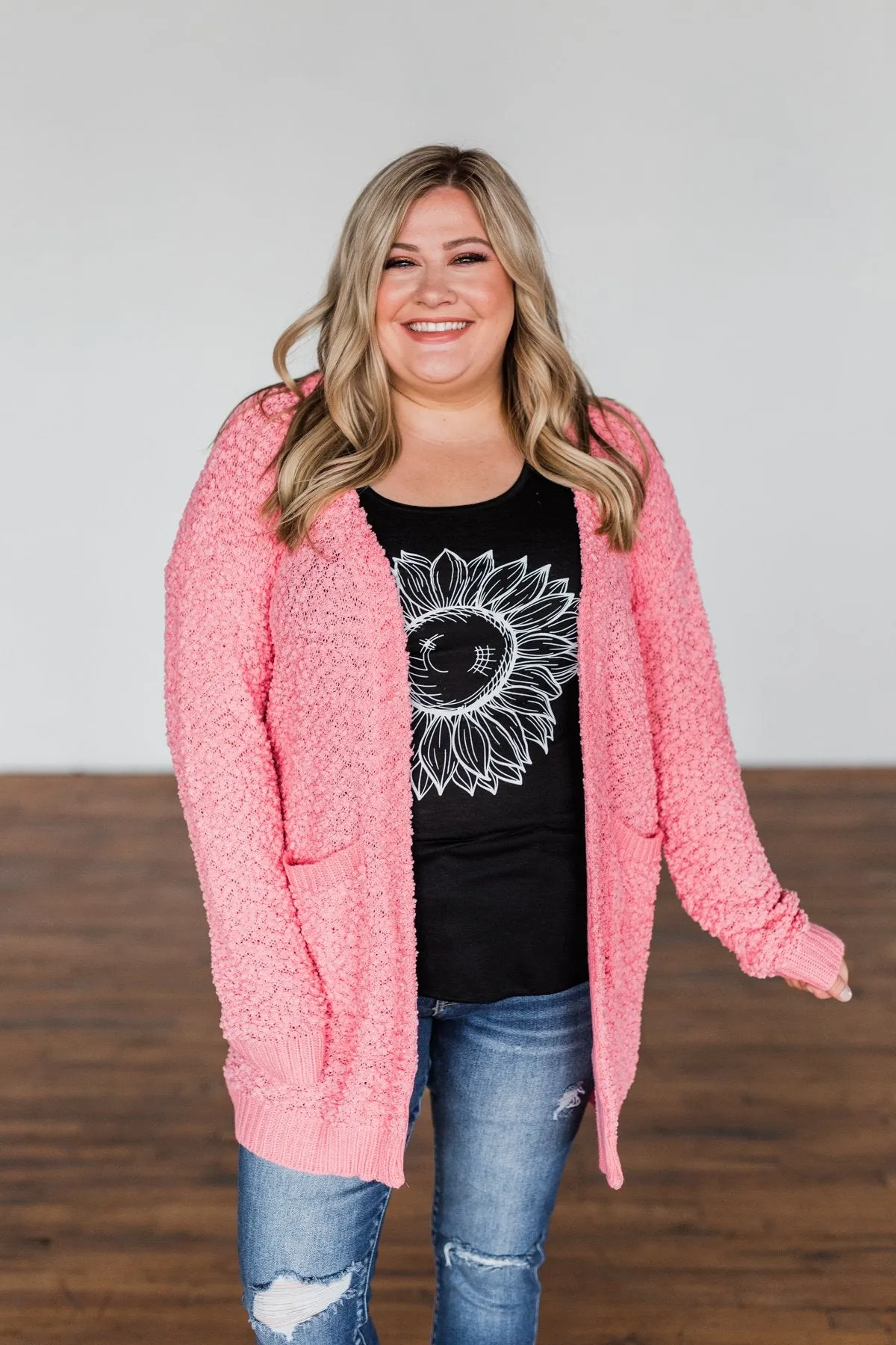 Stealing Glances Popcorn Knit Cardigan- Bubblegum Pink