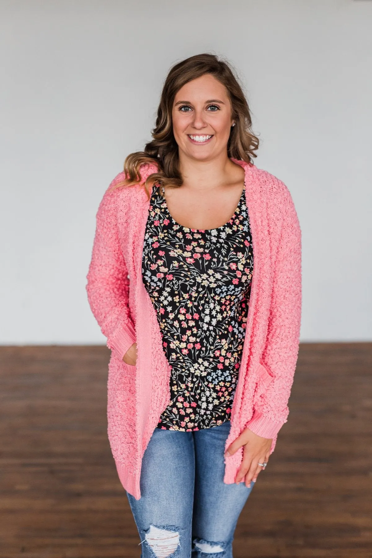 Stealing Glances Popcorn Knit Cardigan- Bubblegum Pink