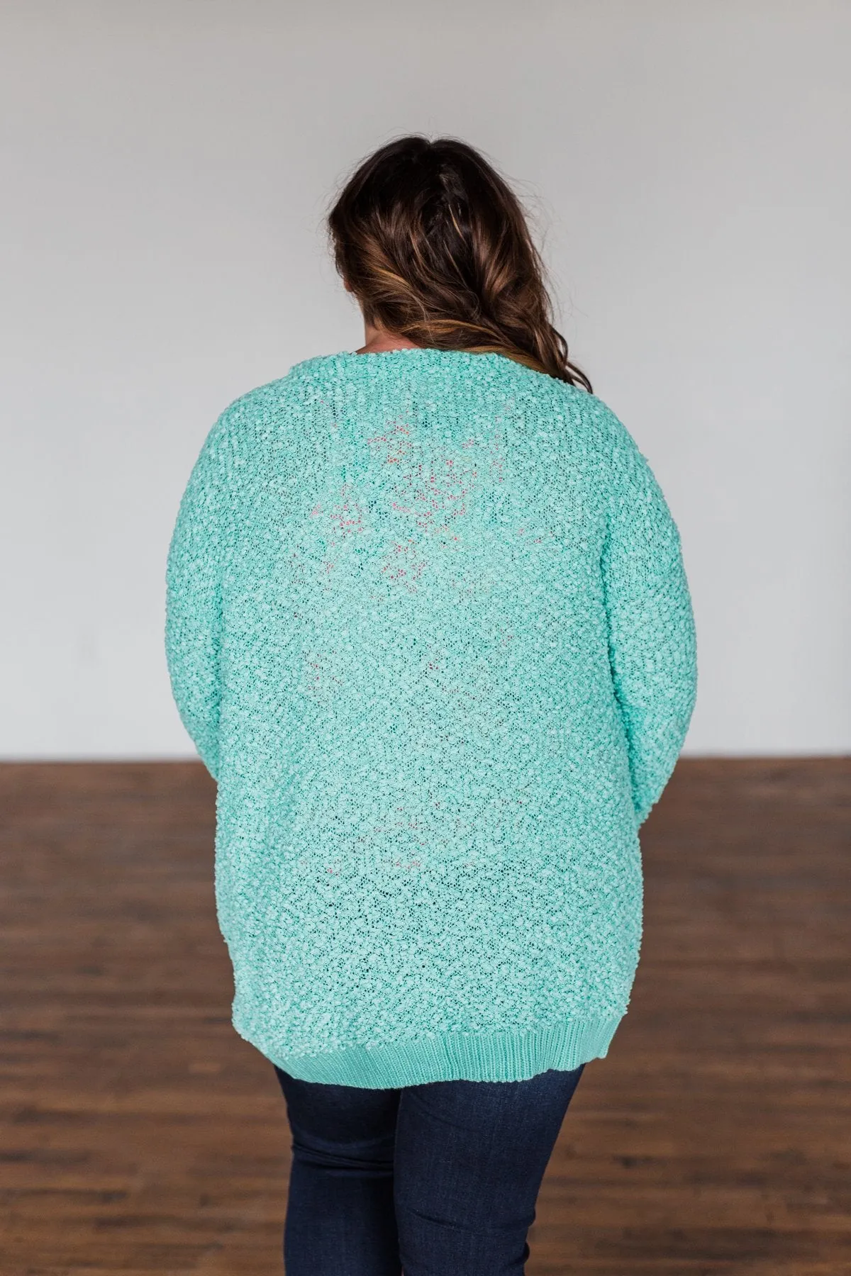 Stealing Glances Popcorn Knit Cardigan- Mint