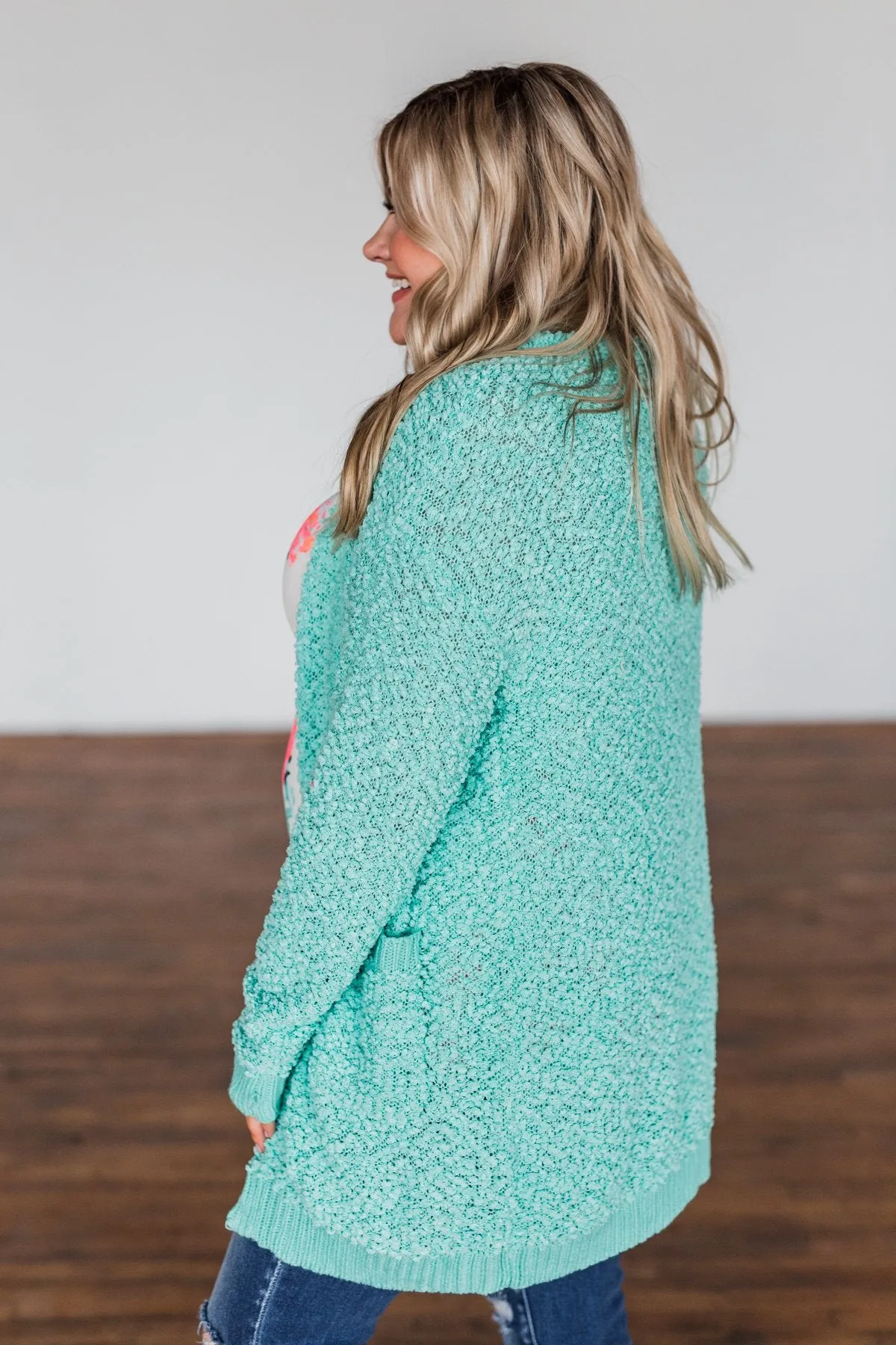 Stealing Glances Popcorn Knit Cardigan- Mint