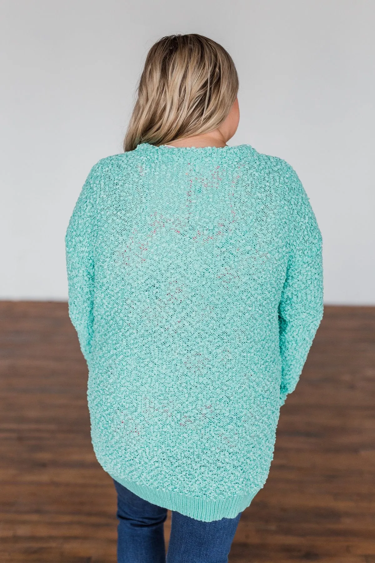 Stealing Glances Popcorn Knit Cardigan- Mint