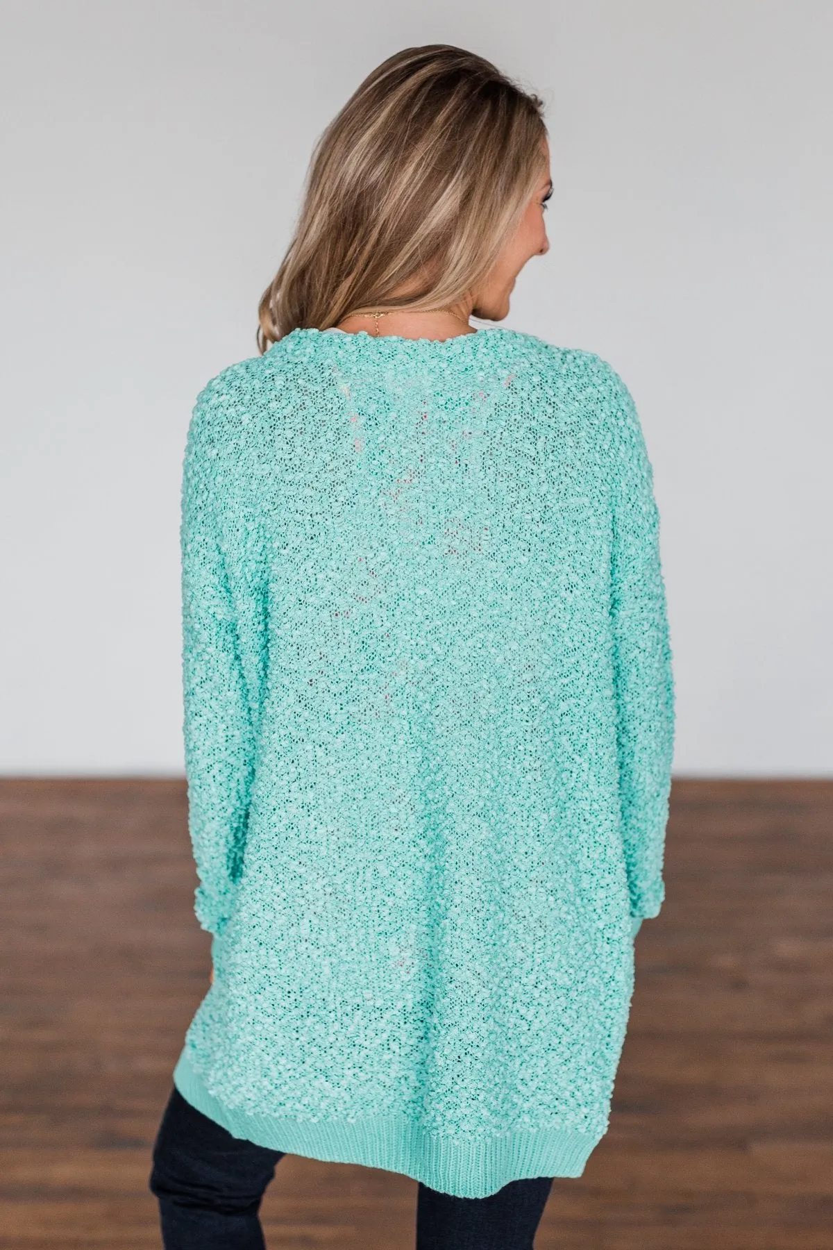 Stealing Glances Popcorn Knit Cardigan- Mint