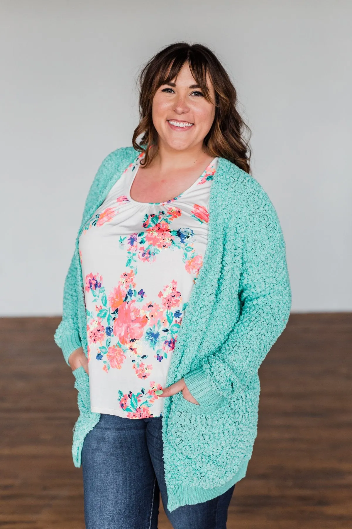 Stealing Glances Popcorn Knit Cardigan- Mint