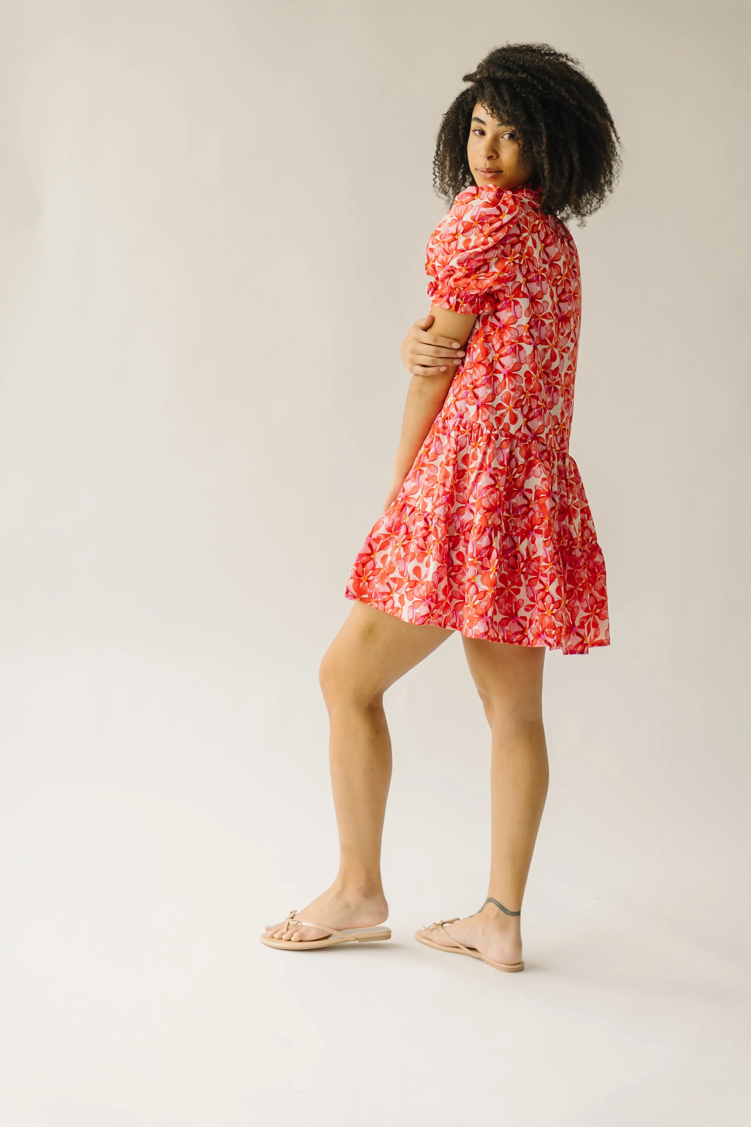 The Dibble Button Down Dress in Red Floral