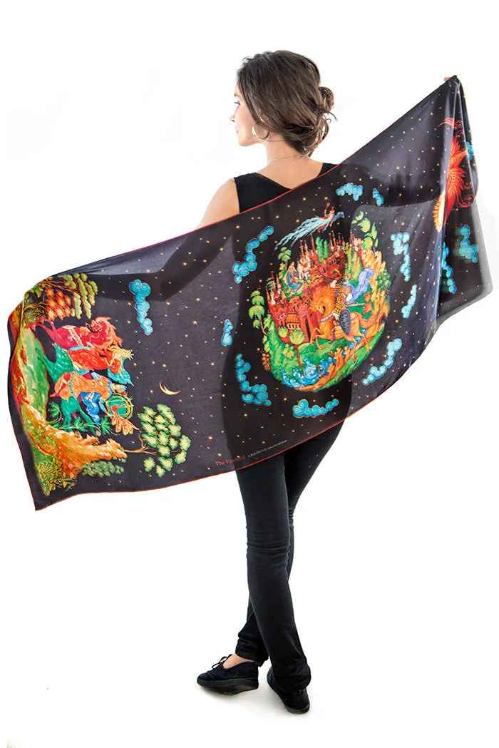 The Firebird, pure silk-satin scarf wrap.