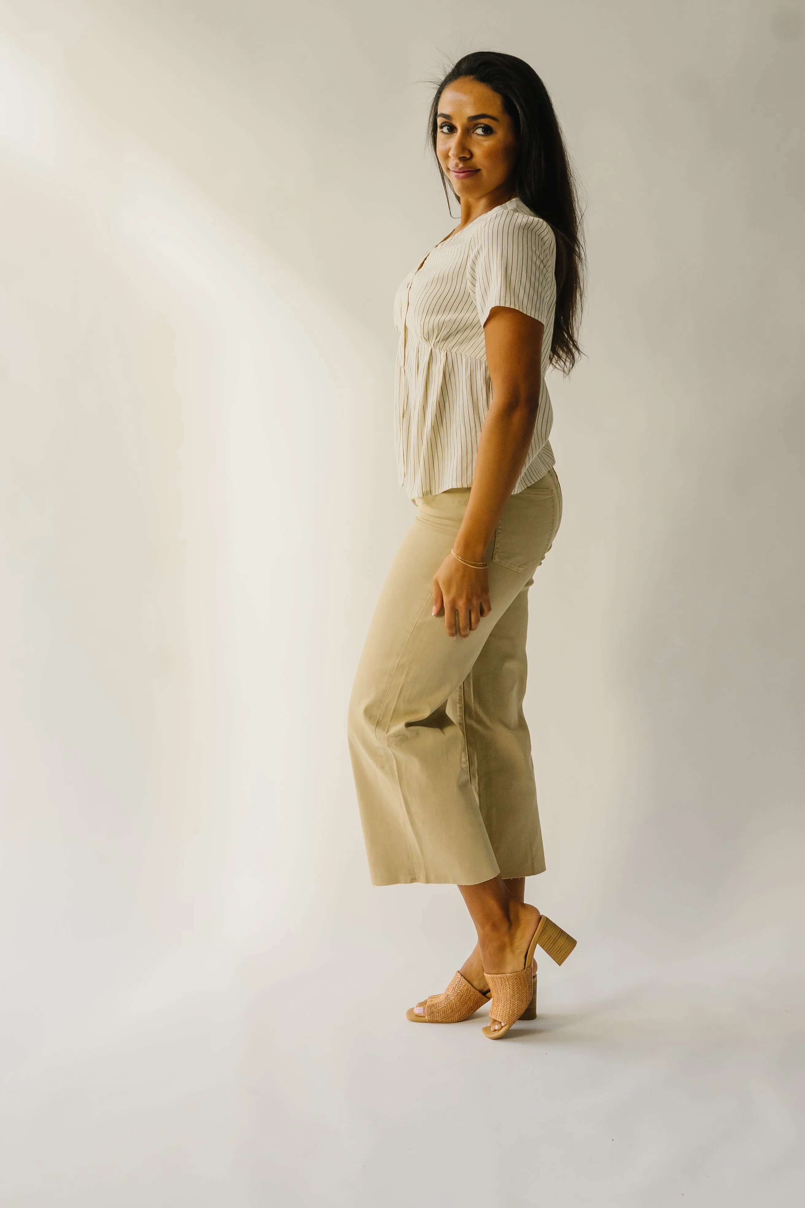 The Lowden Button-Down Blouse in Ivory + Brown