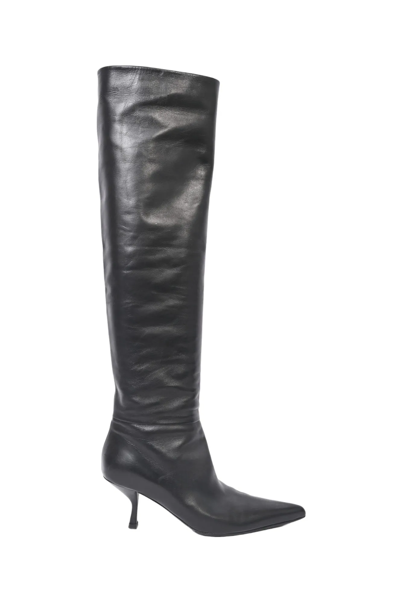 The Row Black Leather Pointed Over The Knee Boots Size 40