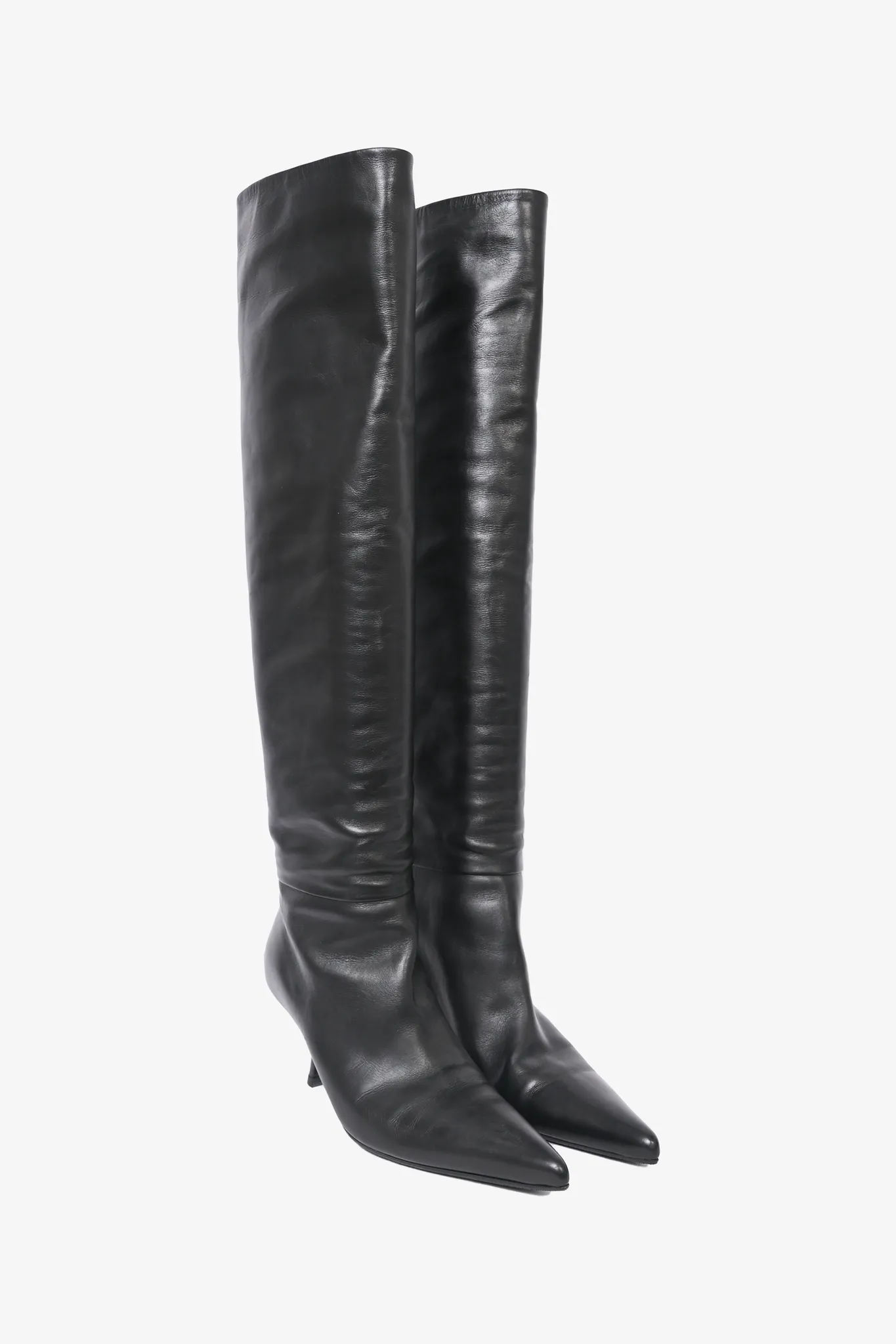 The Row Black Leather Pointed Over The Knee Boots Size 40