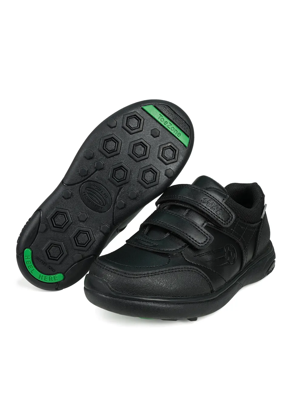 ToeZone Boys Black Harry Coated Leather Football School Shoes (Younger 8 - Older 2)