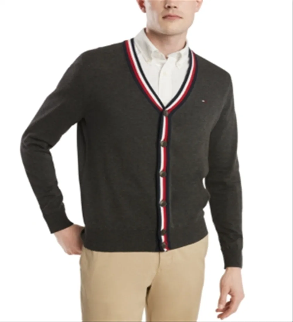 Tommy Hilfiger Men's Signature Jared Regular Fit Cardigan Black Size XXX-Large