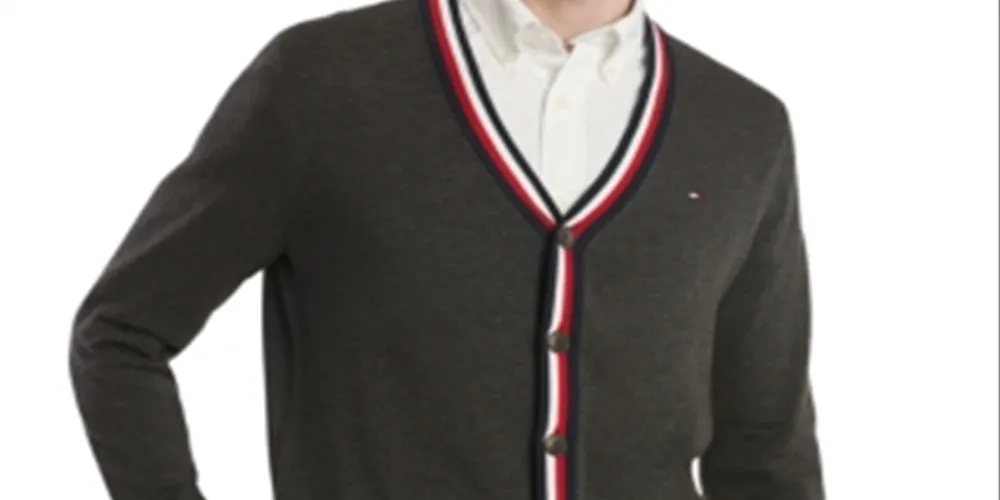 Tommy Hilfiger Men's Signature Jared Regular Fit Cardigan Black Size XXX-Large