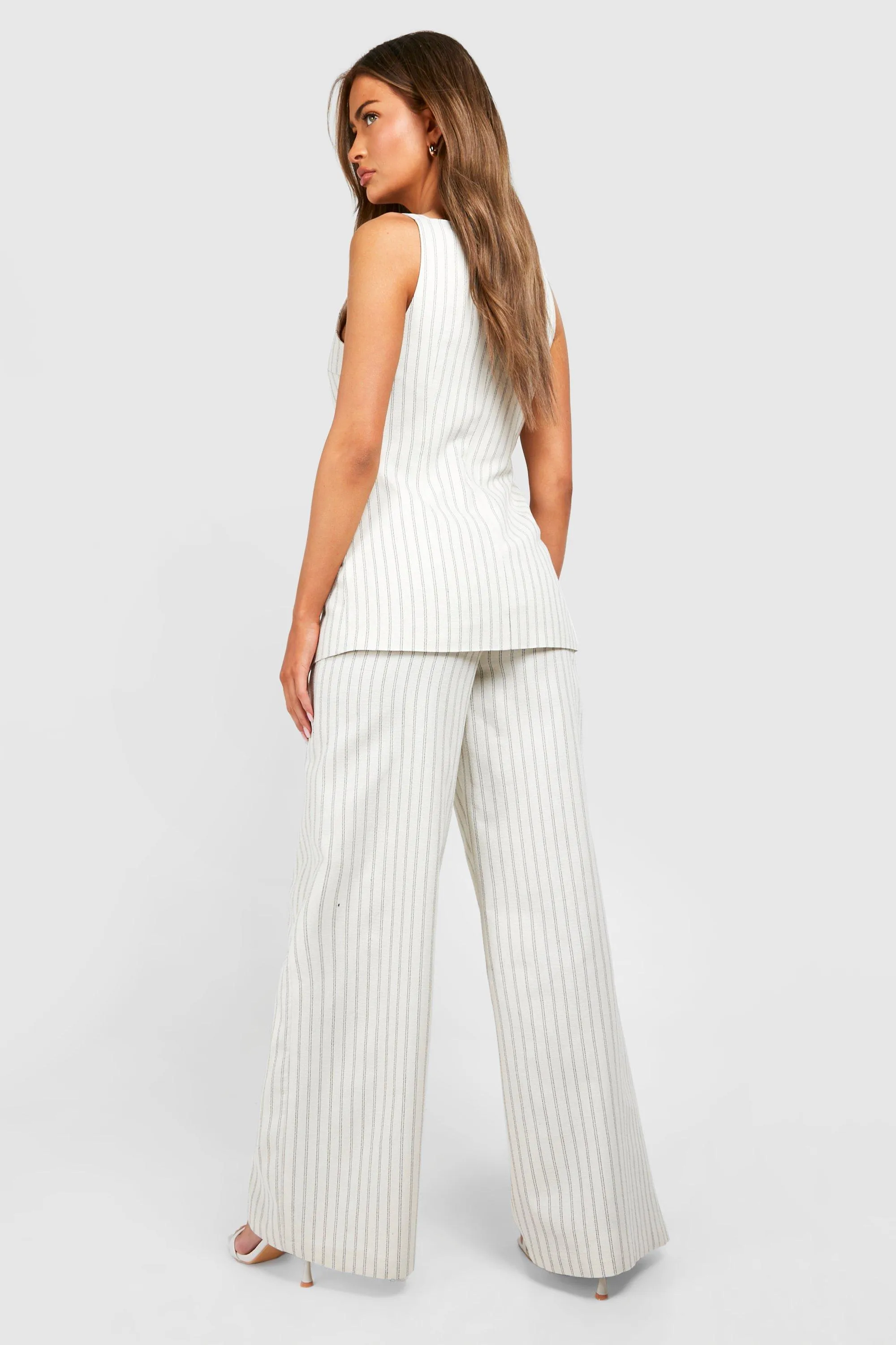 Trousers | Textured Pinstripe Straight Leg Trousers | boohoo