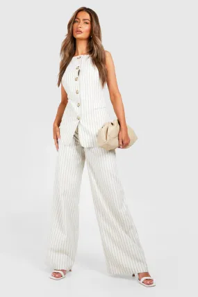 Trousers | Textured Pinstripe Straight Leg Trousers | boohoo