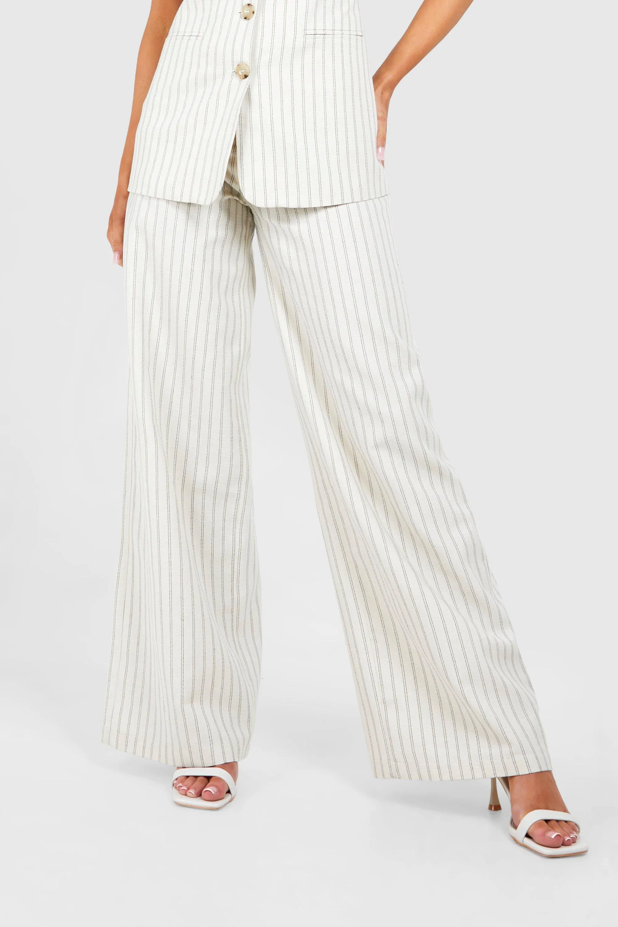 Trousers | Textured Pinstripe Straight Leg Trousers | boohoo