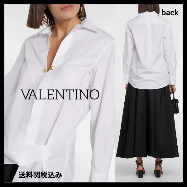 VALENTINO  |Casual Style Long Sleeves Plain Cotton Long Elegant Style