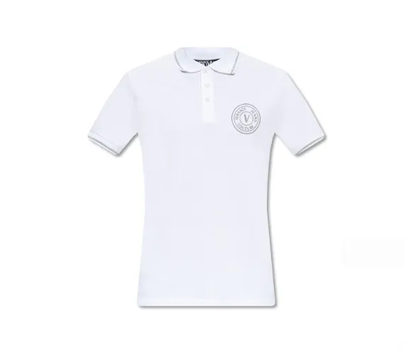 VERSACE JEANS  |Unisex Street Style Plain Cotton Short Sleeves Logo Polos