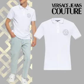 VERSACE JEANS  |Unisex Street Style Plain Cotton Short Sleeves Logo Polos