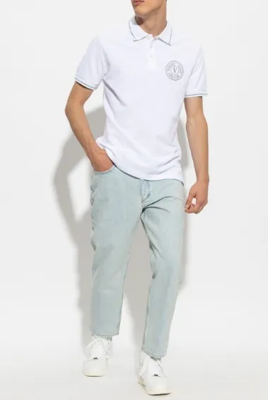 VERSACE JEANS  |Unisex Street Style Plain Cotton Short Sleeves Logo Polos