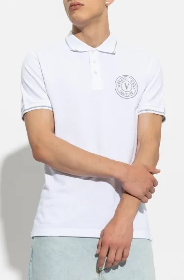 VERSACE JEANS  |Unisex Street Style Plain Cotton Short Sleeves Logo Polos