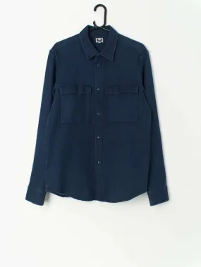 Vintage waffle texture shirt in navy blue with long sleeves – Small / Medium