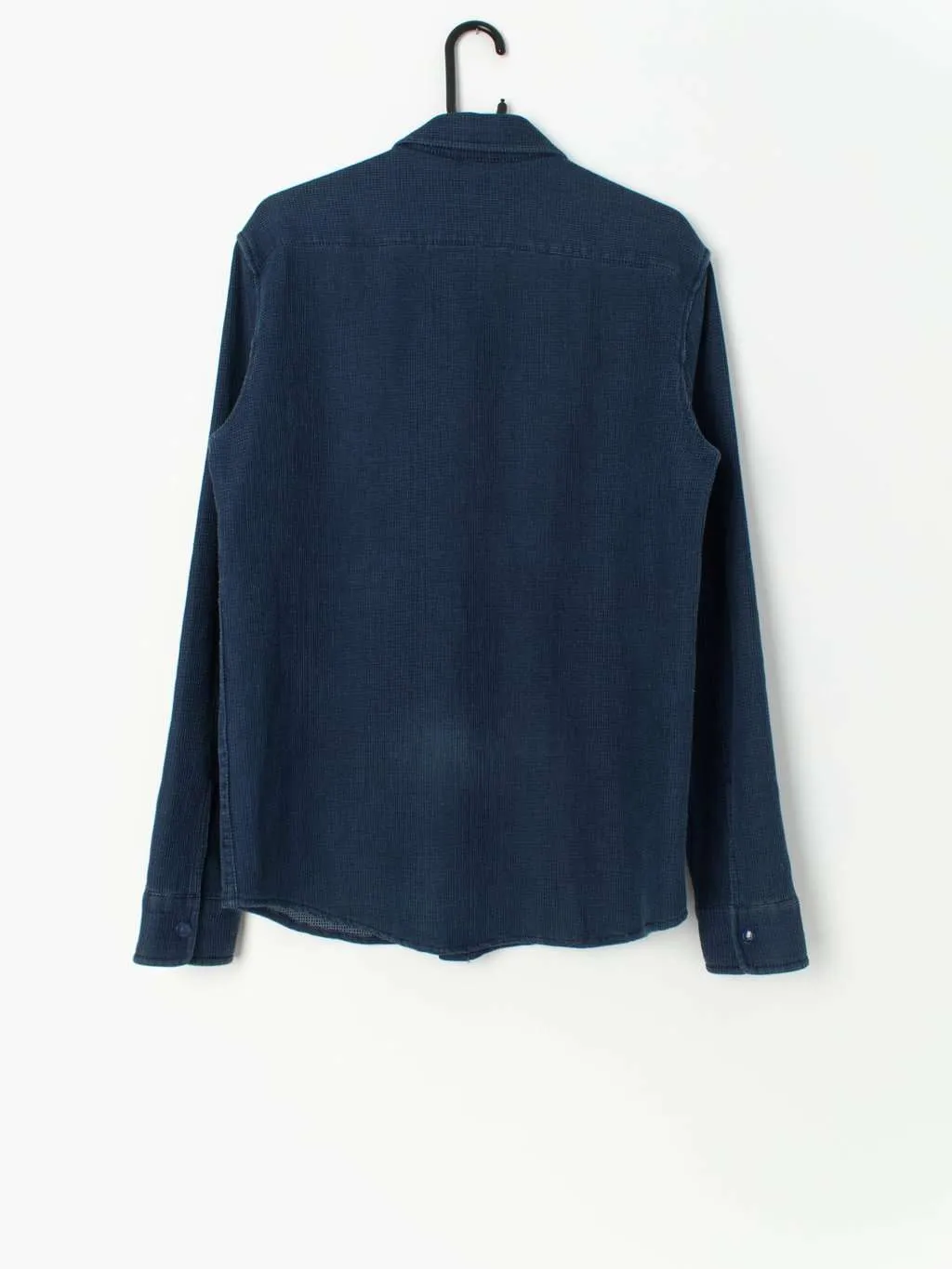 Vintage waffle texture shirt in navy blue with long sleeves – Small / Medium