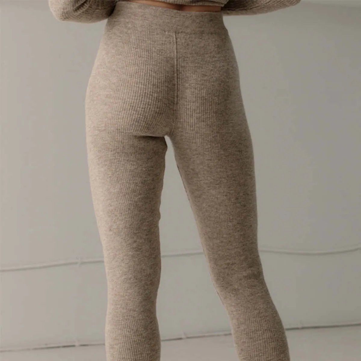 Woman Marin Rib Leggings - Wheat Beige