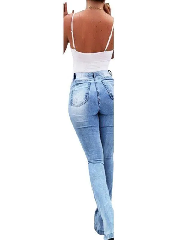 Women Jeans - High Waist Slit Flared Jeans