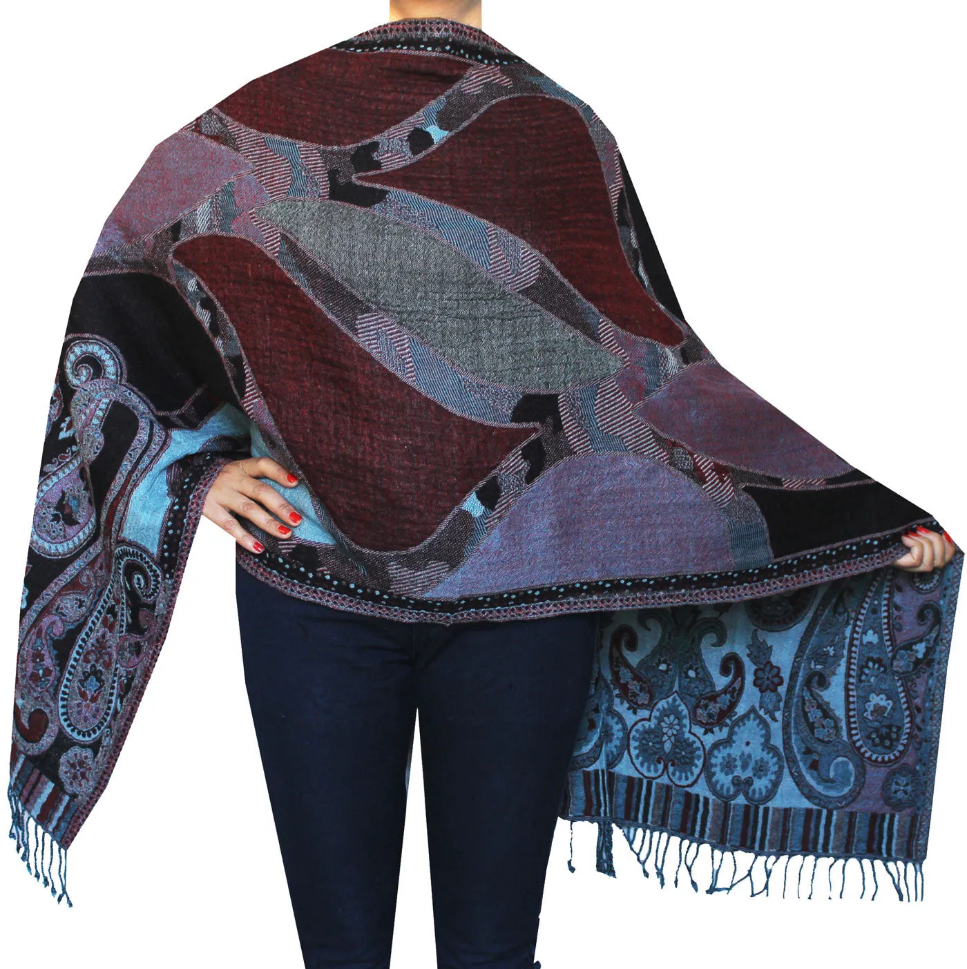 Womens Paisley Scarf Shawl Wool Indian Clothing (78 x 28 inches)