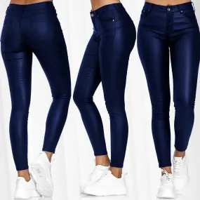 Women's PU Leather Leggings High Waist Skinny Elastic