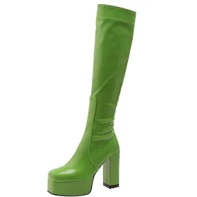 Women's Sexy Designer Green Color High Heel Platform Gothic Boots