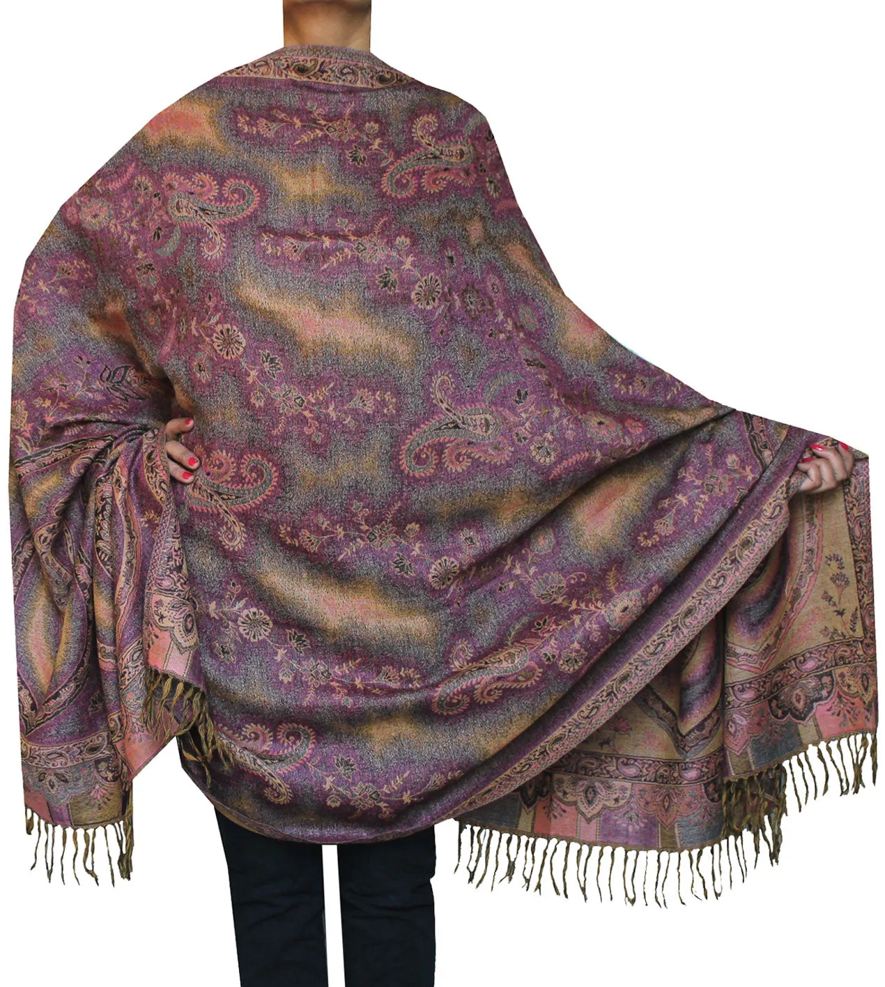 Women's Wool Jamawar Shawl Scarves Paisley Indian Clothing (82 x 42 inches)