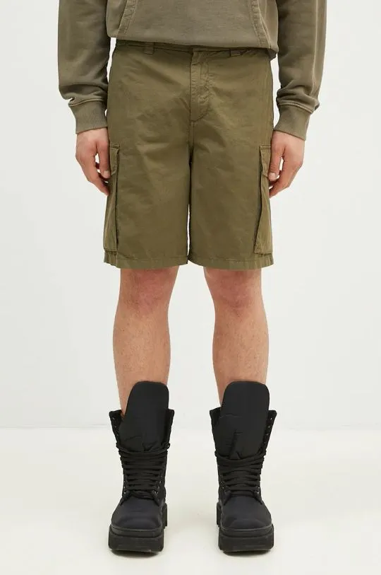 Woolrich cotton shorts Gabardine Cargo Short green color CFWOSH0051MRUT3665