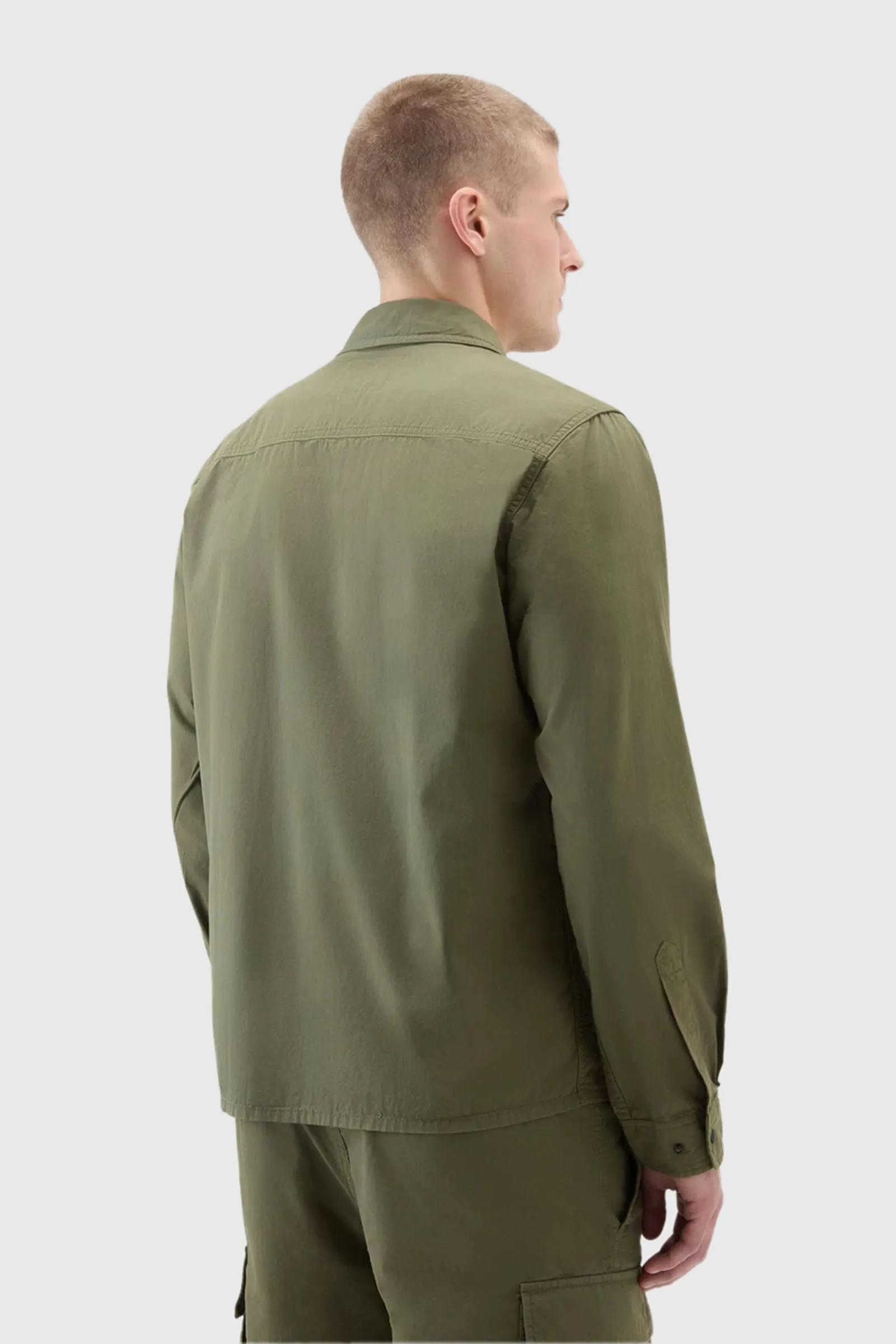 Woolrich Overshirt In Gabardina Verde Militare Uomo