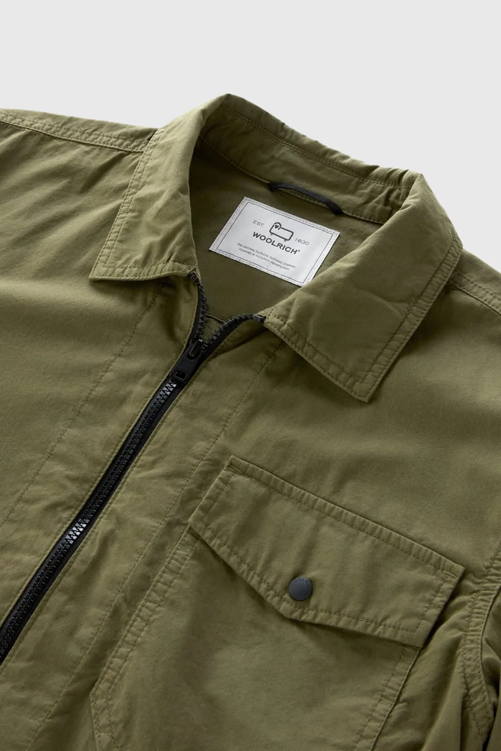 Woolrich Overshirt In Gabardina Verde Militare Uomo