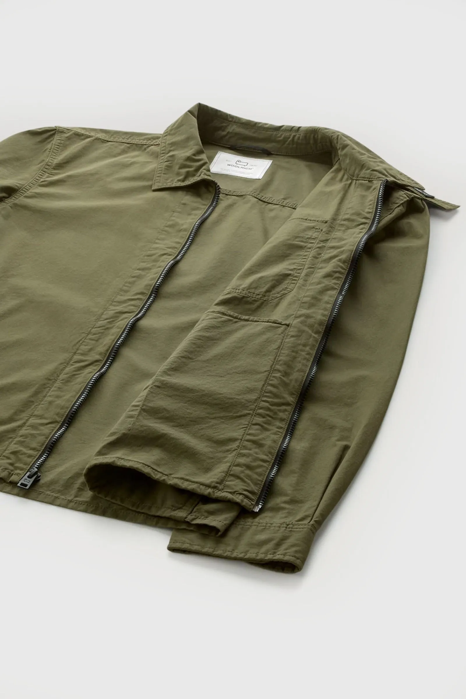 Woolrich Overshirt In Gabardina Verde Militare Uomo