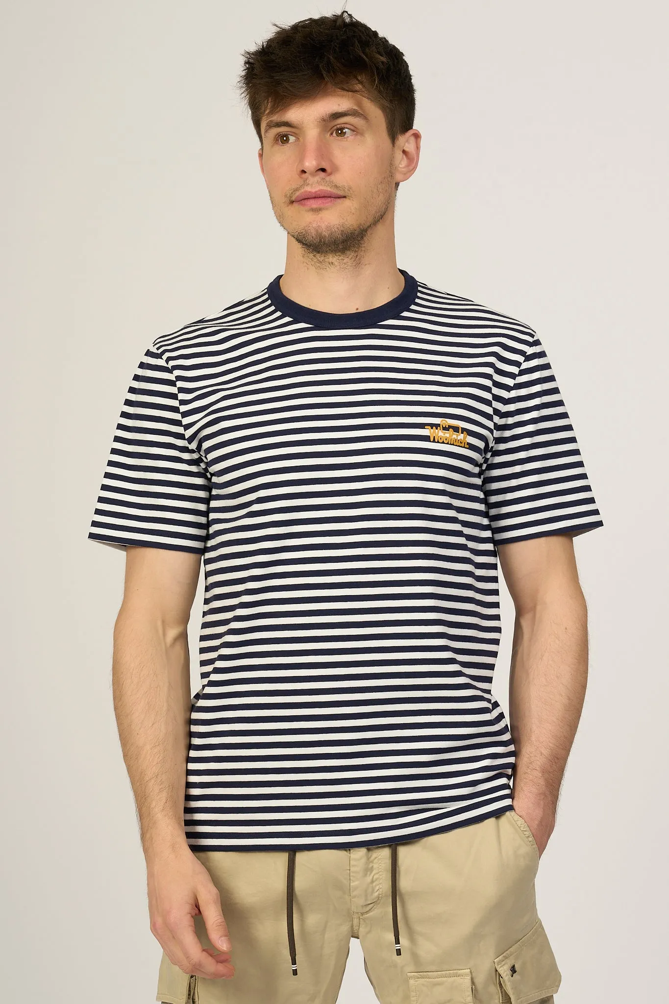 Woolrich T-shirt a Righe Bianco/Blu Uomo