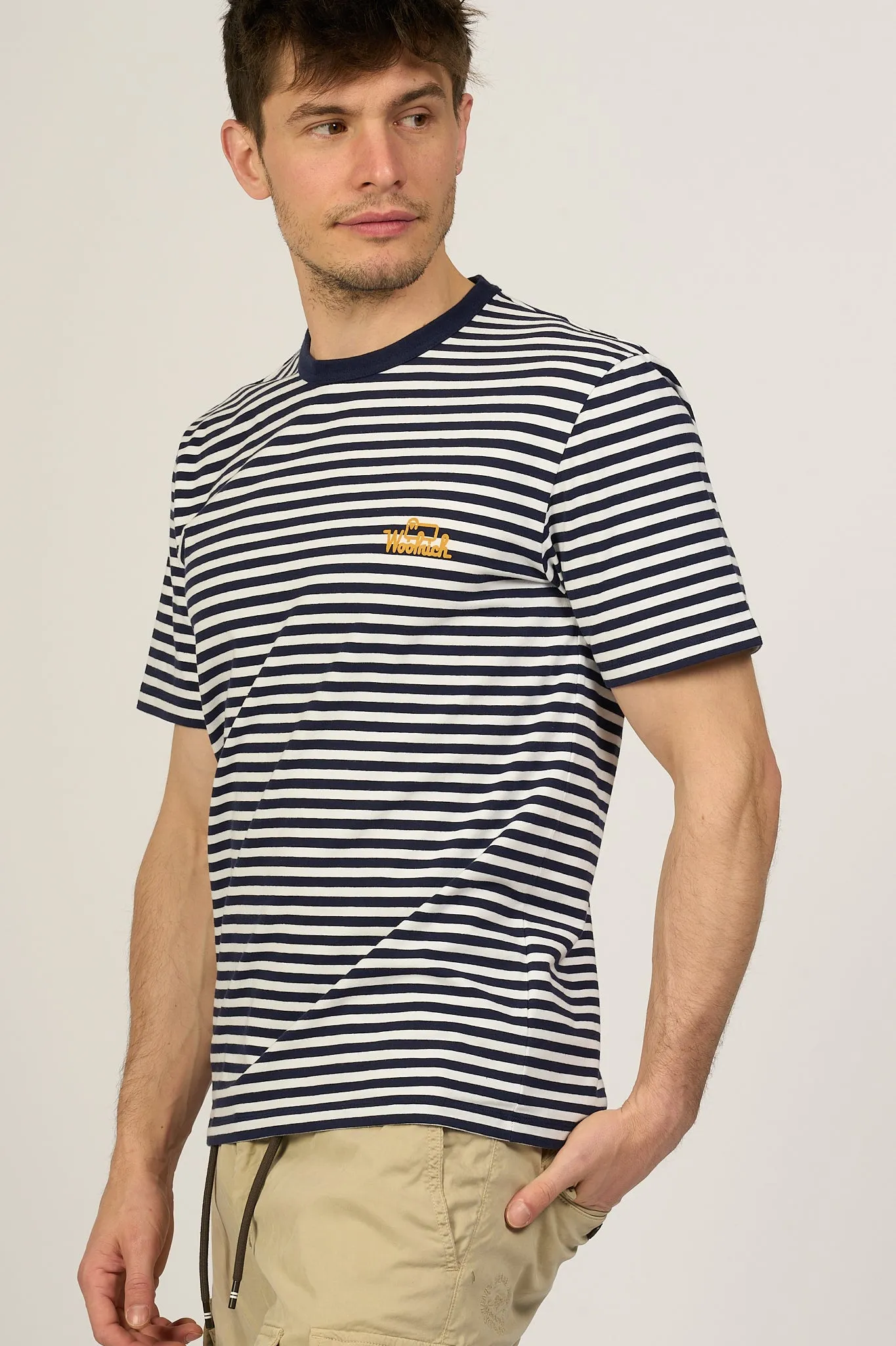 Woolrich T-shirt a Righe Bianco/Blu Uomo