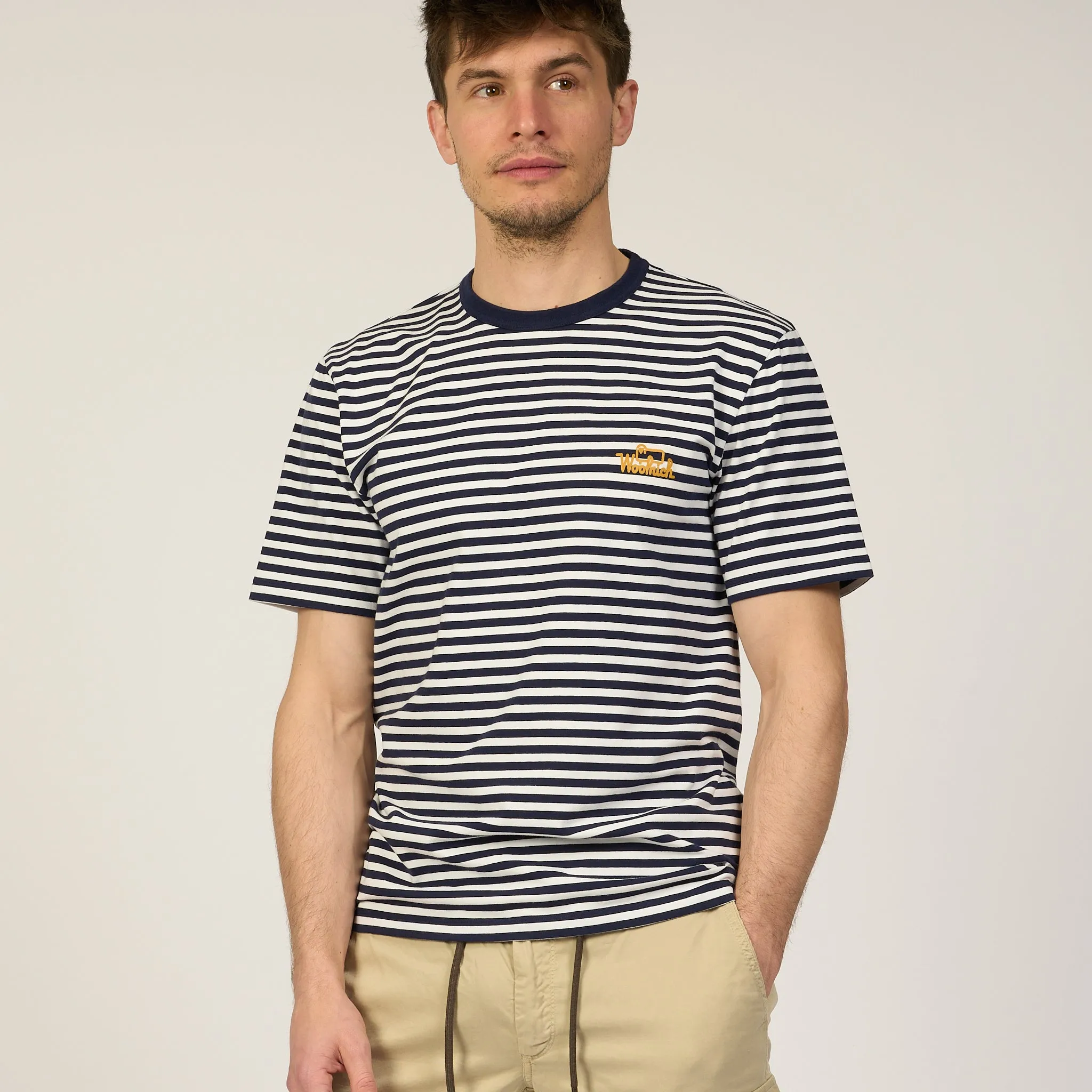 Woolrich T-shirt a Righe Bianco/Blu Uomo