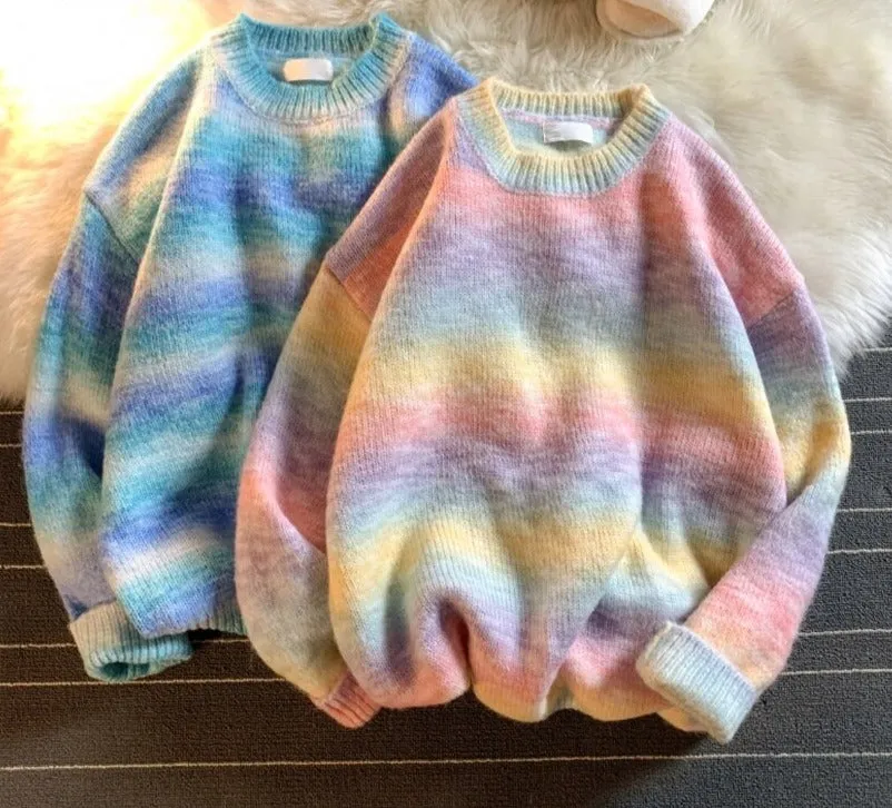 Xituodai Rainbow Striped Sweater Men Clothing Harajuku Fashion Men Sweaters Pullovers Retro Clothes 2XL 2022 New Arrivals