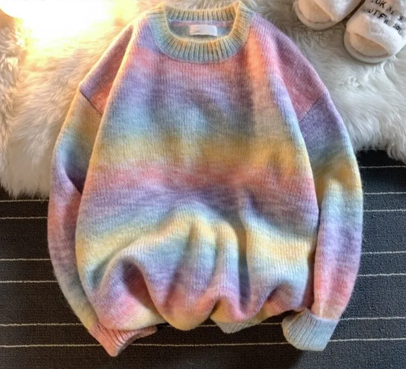 Xituodai Rainbow Striped Sweater Men Clothing Harajuku Fashion Men Sweaters Pullovers Retro Clothes 2XL 2022 New Arrivals