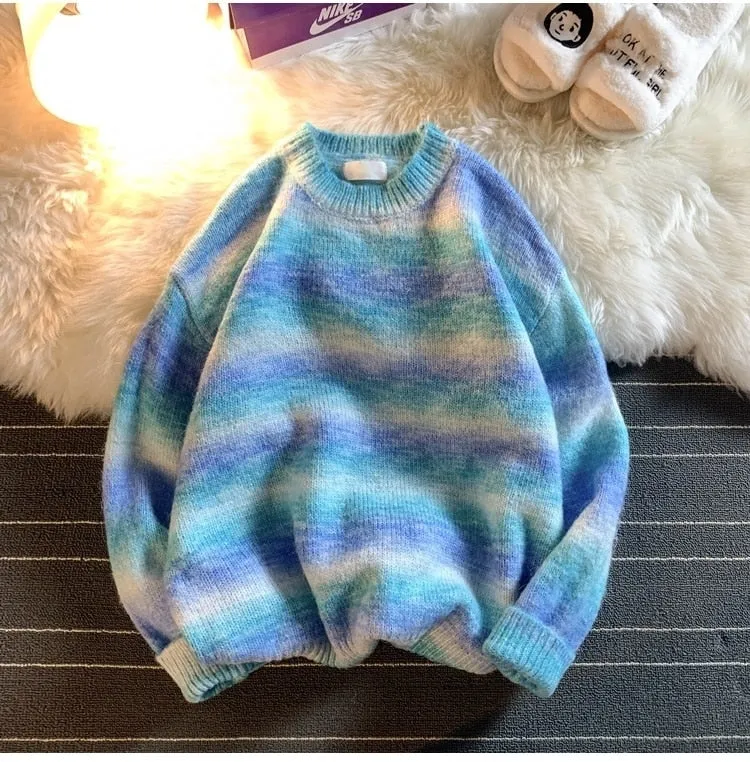 Xituodai Rainbow Striped Sweater Men Clothing Harajuku Fashion Men Sweaters Pullovers Retro Clothes 2XL 2022 New Arrivals