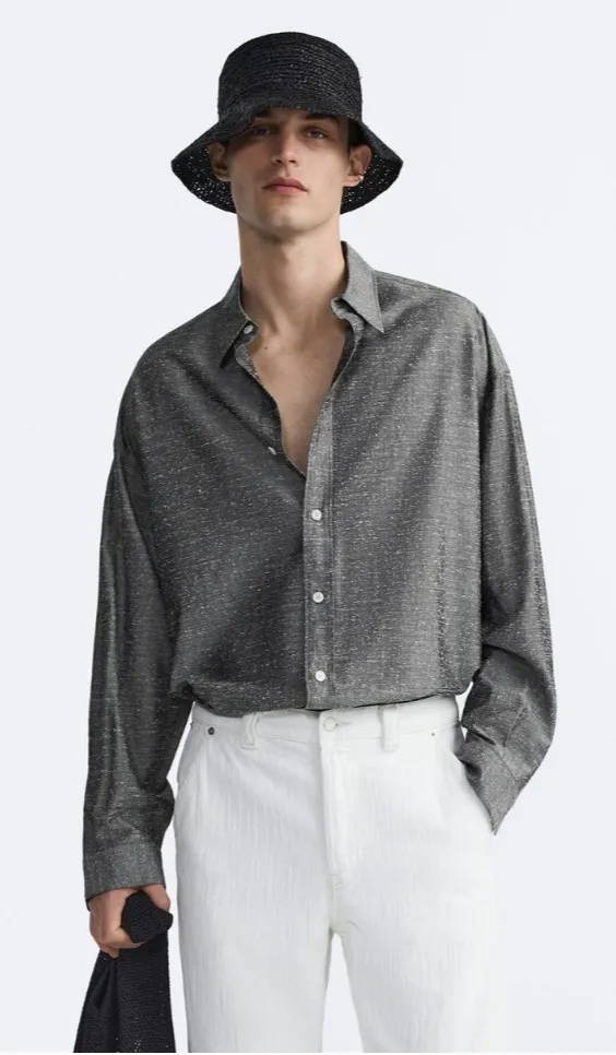 ZARA  |Silk Long Sleeves Plain Shirts