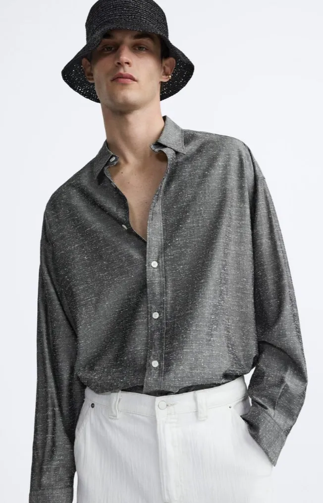 ZARA  |Silk Long Sleeves Plain Shirts